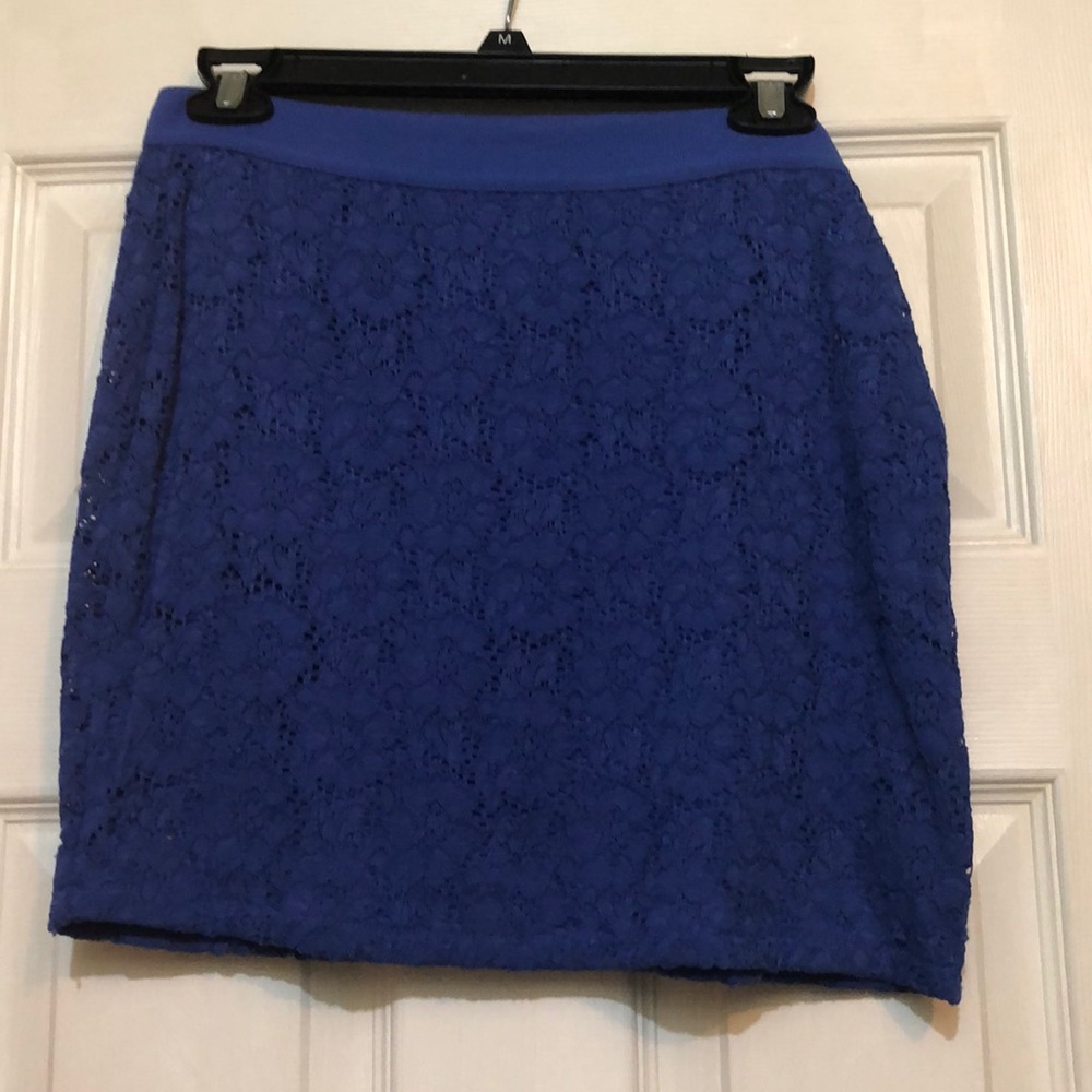 Blue Lacy Pencil Skirt